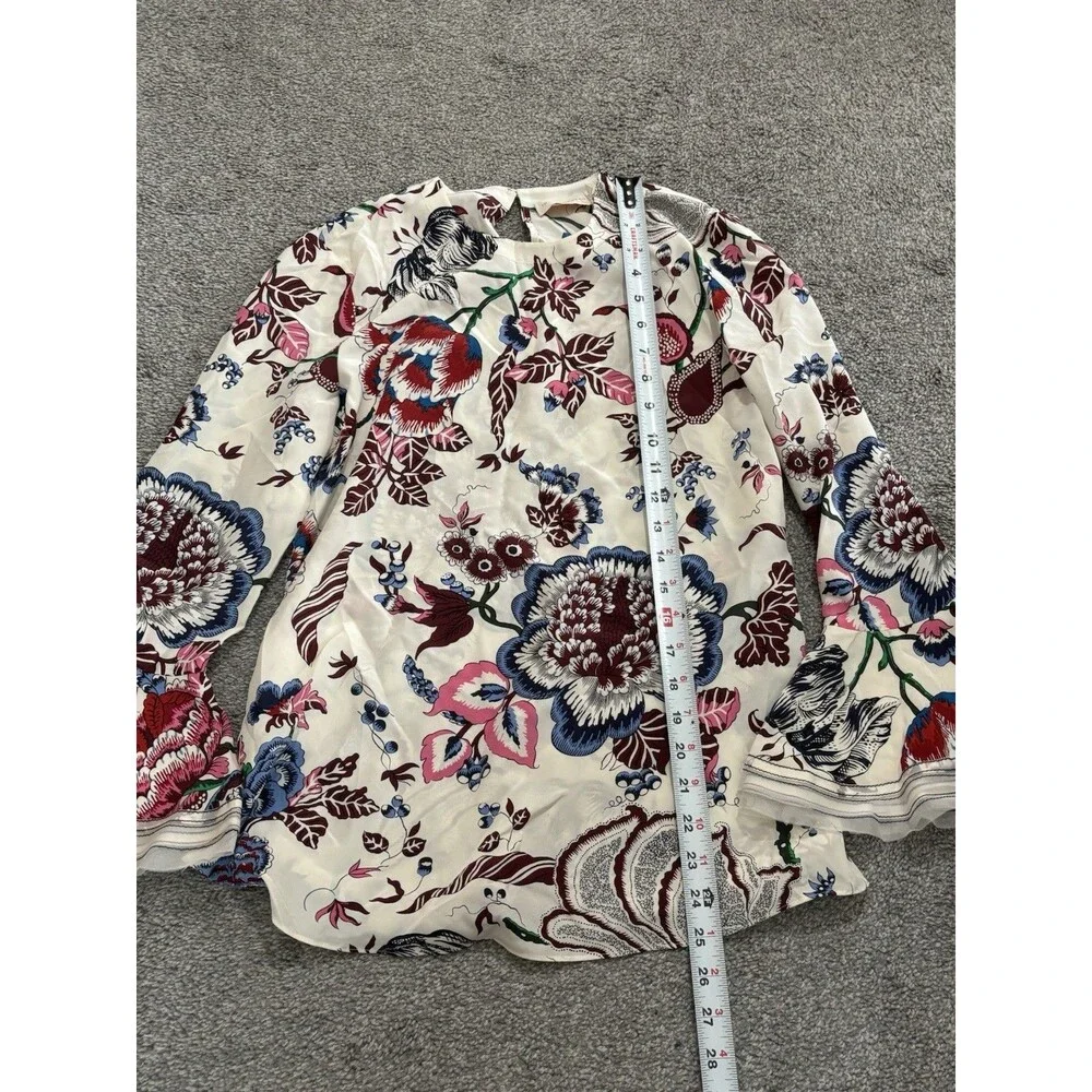 Tory Burch Silk Blouse Top‎ Size 2 Floral Multicolor *STAIN*